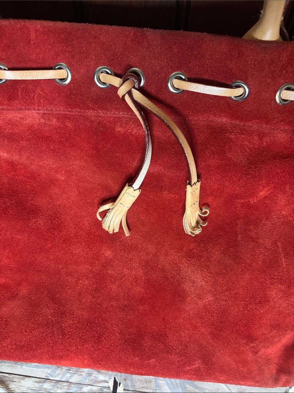 Dooney & Bourke Red Suede Tote with Tan Handles - Picture 2 of 16
